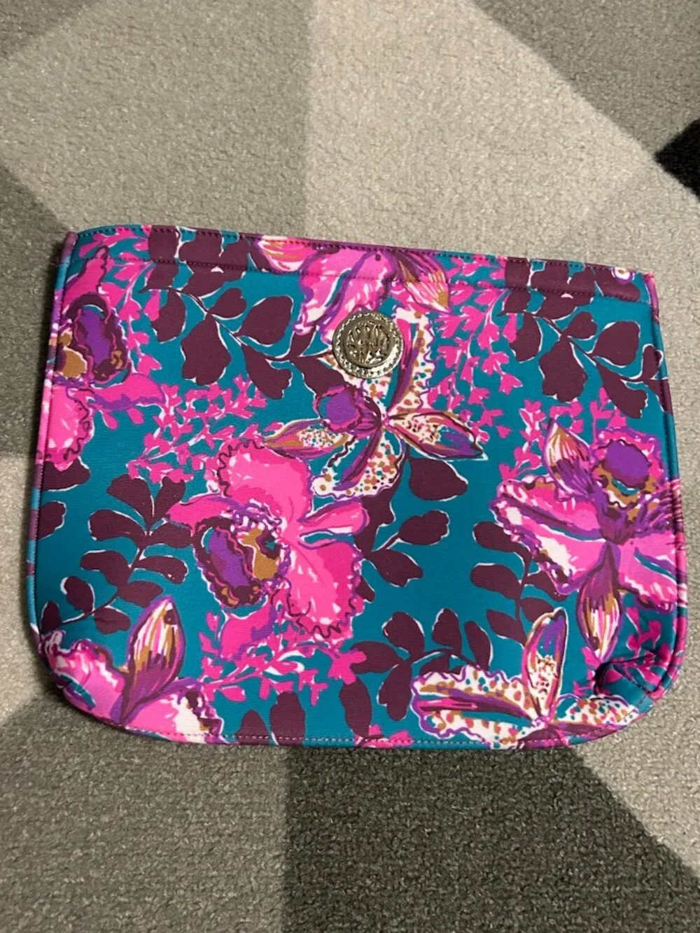 Lilly Pulitzer Orchid You Not Swim NEOPRENE ZIP POUCH Beach Travel Teal/Pink